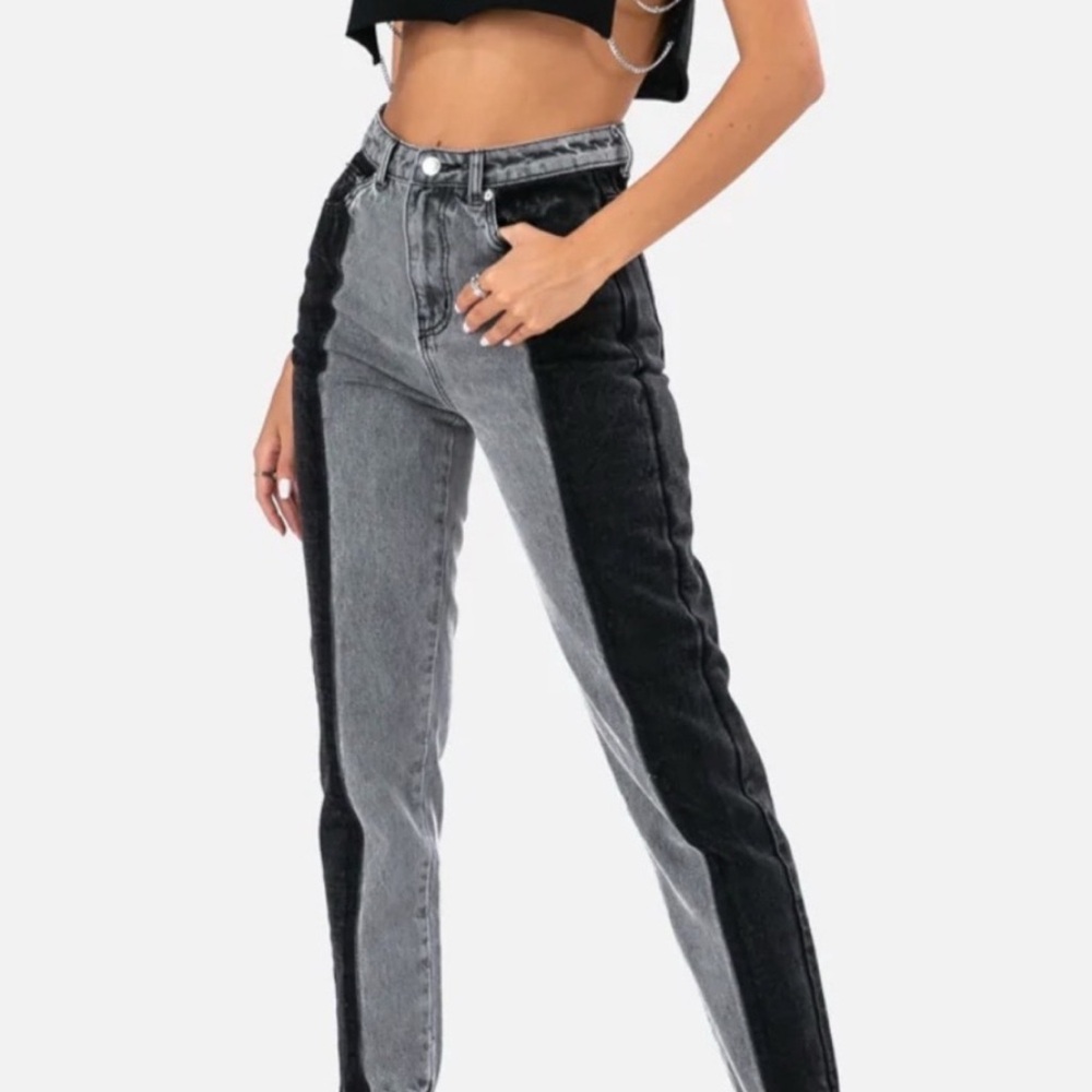 Two-Tone Black and Gray Women Jeans Adika size M